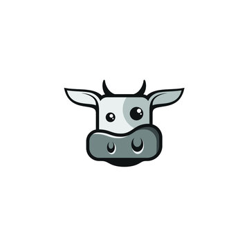 Cute Cow Head, Animal Icon, Cartoon Vector Illustration
