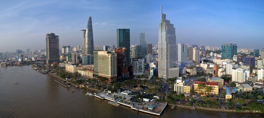 Fototapeta na wymiar Aerial panoramic view of downtown Saigon (Ho Chi Minh) skyline
