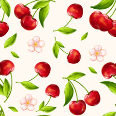 Seamless pattern of cherry. Digital illustration