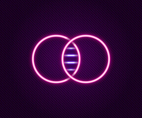 Glowing neon line Mathematics sets A and B icon isolated on black background. Symmetric difference. Colorful outline concept. Vector