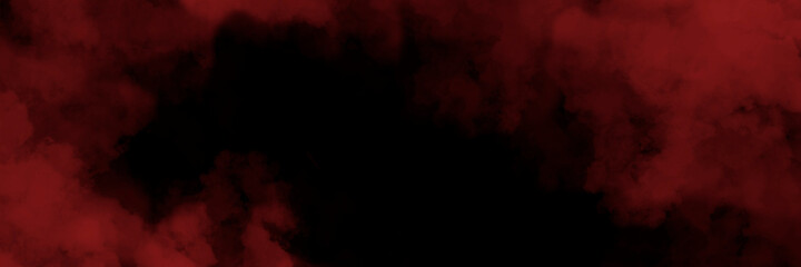 Red smoke clouds on black background. Abstract banner
