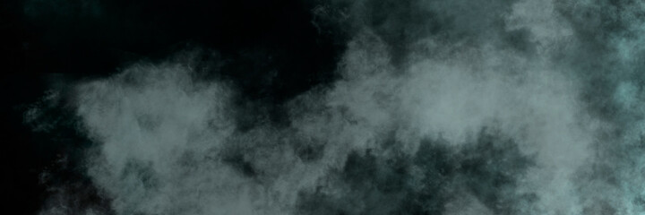 White smoke clouds on black background. Abstract banner