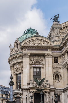 Fragment of Neo-baroque building of Grand Opera in Paris (Garnier Palace). Paris, France.