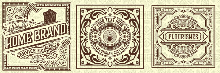 Set of 3 vintage labels for packing