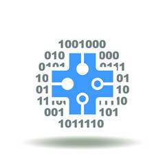 Medical cross with circuit structure and numbers zero one vector illustration. Cyber Digital Innovative Electronic Medicine Pharmacy Symbol. Medical Innovation and Technology Icon.