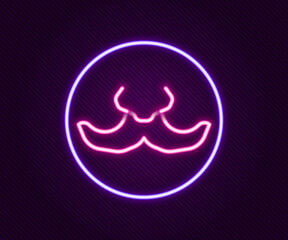 Obraz premium Glowing neon line Mustache icon isolated on black background. Barbershop symbol. Facial hair style. Colorful outline concept. Vector