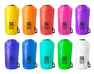 Group of water proof bag for travel on white background