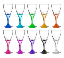 Group of vintage wine glass on white background