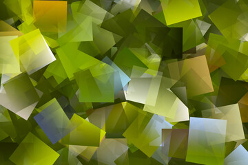 Design of overlapping squares of irregular shape in gradient and translucent green tone in overlapping layers 
