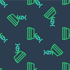 Line Wine tasting, degustation icon isolated seamless pattern on blue background. Wooden barrel for wine with glass. Vector