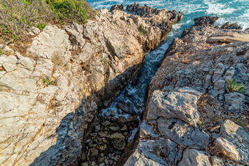 Rock and sea waves on Adriatic sea