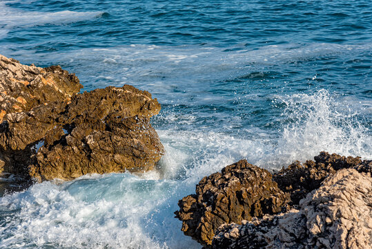 Rock and sea waves on Adriatic sea