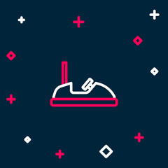 Line Bumper car icon isolated on blue background. Amusement park. Childrens entertainment playground, recreation park. Colorful outline concept. Vector