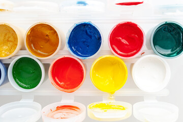 Paints for drawing, water-soluble, acrylic, gouache, for children, top view