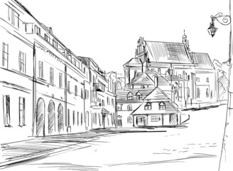 Kazimierz nad Wisłą w Polsce.Szkic odręczny wykonany przez artystę © Edwardkarczmarski