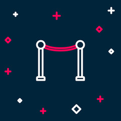 Line Rope barrier icon isolated on blue background. VIP event, luxury celebration. Celebrity party entrance. Colorful outline concept. Vector
