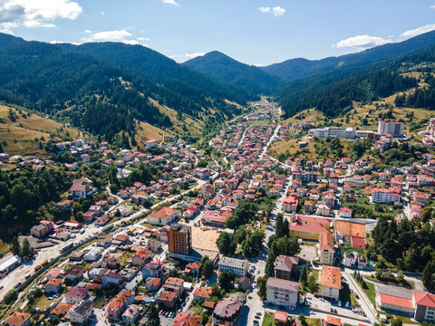 Aerial view of the famous Bulgarian ski resort Chepelare, Bulgaria