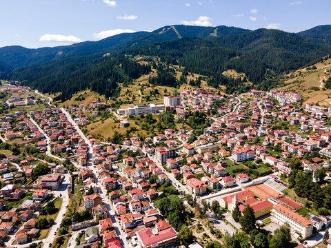 Aerial view of the famous Bulgarian ski resort Chepelare, Bulgaria