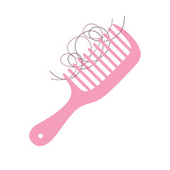 Pink comb hairbrush isolated flat vector icon, hair loss illustration.