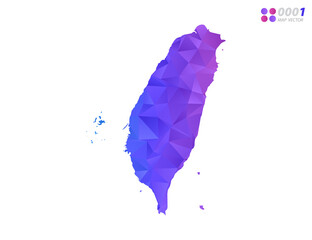 Vector Taiwan map colorful polygon triangle mosaic with white background. style gradient.