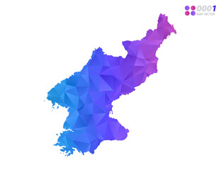 Vector North Korea map colorful polygon triangle mosaic with white background. style gradient.