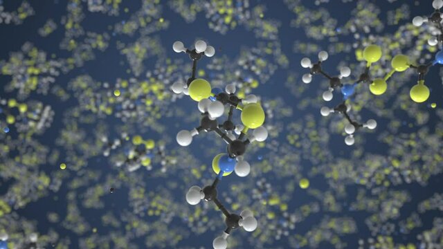 Molecule of disulfiram, conceptual molecular model. Scientific looping 3d animation