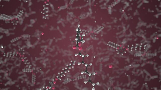 Molecule of dioctyl phthalate, conceptual molecular model. Scientific looping 3d animation