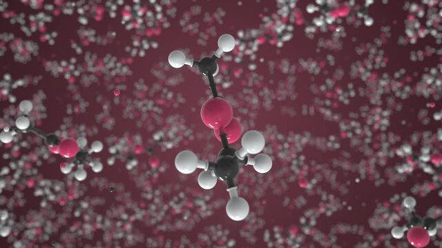 Ethyl acetate molecule made with balls, conceptual molecular model. Chemical looping 3d animation