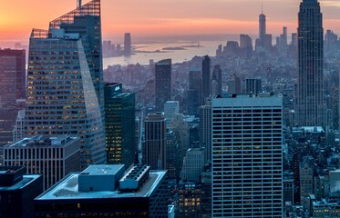 View of New York Manhattan during sunset hours