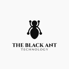 Silhouette of Insect Emmet with Digital Tech symbol, The Black Ant Technology logo design