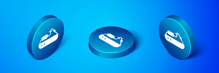 Isometric Jet ski icon isolated on blue background. Water scooter. Extreme sport. Blue circle button. Vector