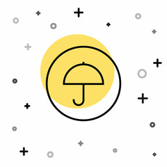 Black line Delivery package with umbrella symbol icon isolated on white background. Parcel cardboard box with umbrella sign. Logistic and delivery. Random dynamic shapes. Vector