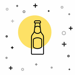 Black line Beer bottle icon isolated on white background. Random dynamic shapes. Vector