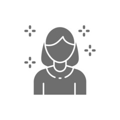 Girl with new hairstyle, hairdresser, beauty salon grey icon.
