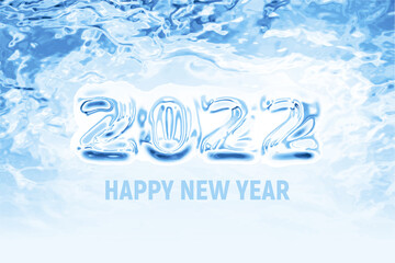 2022 Happy New Year on blue ice background