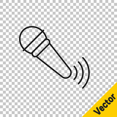 Black line Wireless microphone icon isolated on transparent background. On air radio mic microphone. Speaker sign. Vector