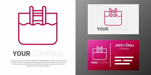 Logotype line Swimming pool with ladder icon isolated on white background. Logo design template element. Vector