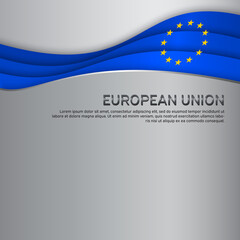 Cover, banner in the colors of the European Union. Metallic background with wavy european union flag. Cover design, business booklet, flyer, poster. Paper cut style. Vector illustration