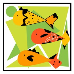 Mid century modern fish wall art. Geometry shapes wall decor. Marine Animal wall decor. Minimalist large wall Decorations for living room.