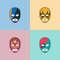 Mexican wrestling fighter masks illustration.