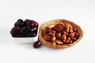 fresh jambolan plum, jamun,java plum,black jamun,syzygium cumini or jambhul fruit with seeds in white background
