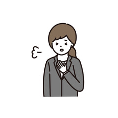 緊張して深呼吸をするスーツの女性