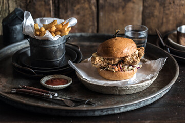 Gourmet Cafe Fried Southern Chicken Breast Burger & Hot Chips