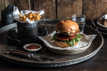 Gourmet Cafe Fried Halloumi Vegetarian Burger & Hot Chips