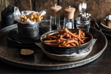 Gourmet Cafe Bowls of Hot Sweet Potato Chips & Hot Chips with Sauce