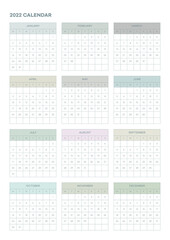Note, scheduler, diary, calendar planner document template illustration. Calendar form for the year 2022.