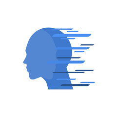 Rostro de perfil. Hombre de perfil, cara. Ilustración vectorial, estilo azul