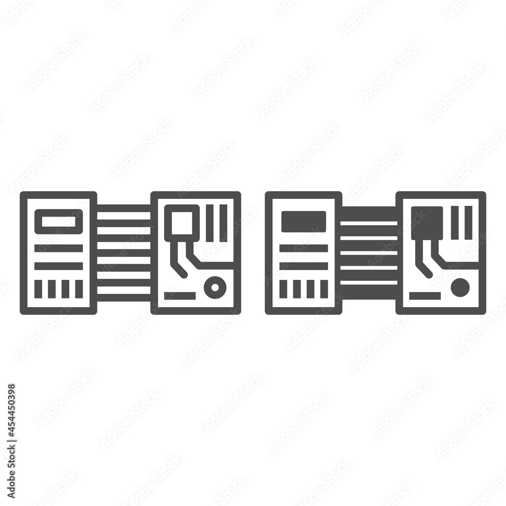 Poster printed circuit board layout microchip contacts line and solid icon, electronics concept, pcb vector