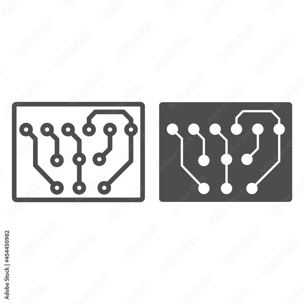 Poster copmact prited circuit board rectangle shape line and solid icon, electronics concept, pcb vector si