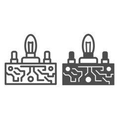 Lampas PCB control line and solid icon, electronics concept, Printed circuit board lamps vector sign on white background, outline style icon for mobile concept and web design. Vector graphics.